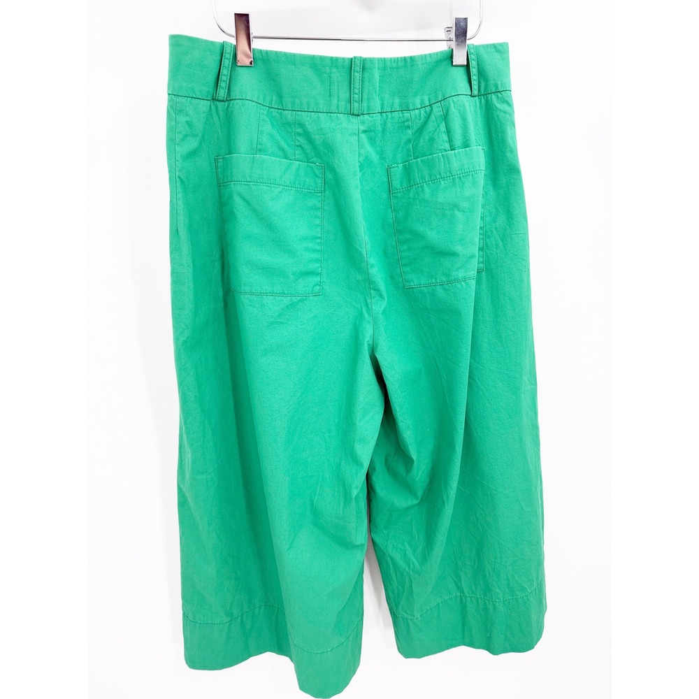 By Anthropologie Green Wide Leg Culotte Pants High Rise Cotton Cropped Size 10 - Picture 11 of 15